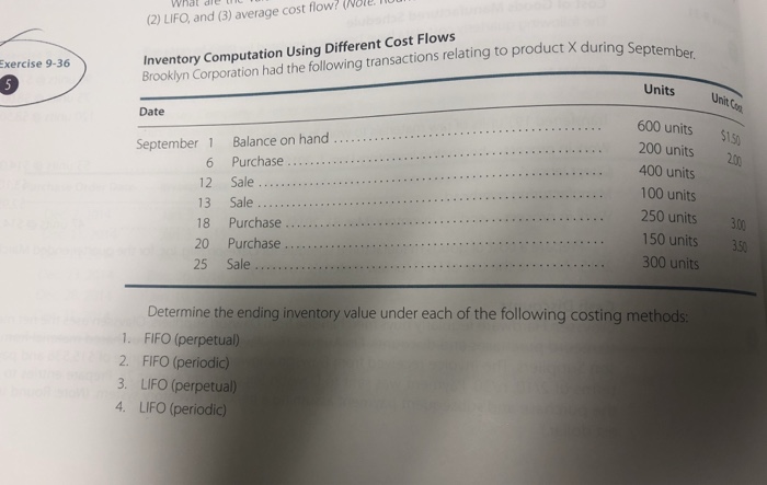  wht dle th (2) LIFO, and (3) average cost flow? Nole.