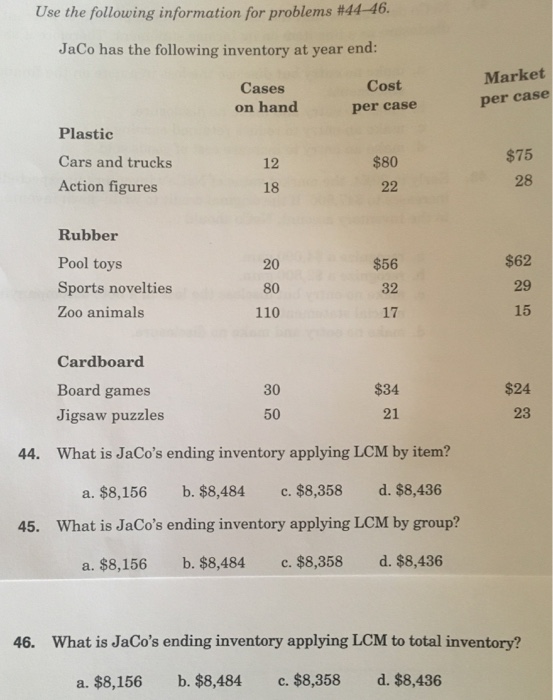  Use the following information for problems #44-46. JaCo has the following