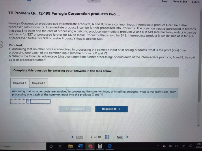  Help Save & Exit Submit TB Problem Qu. 12-198 Farrugia Corporation