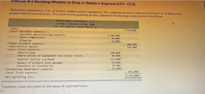  Exercise 9-3 Deciding Whether to Drop or Retain a Segment (L01
