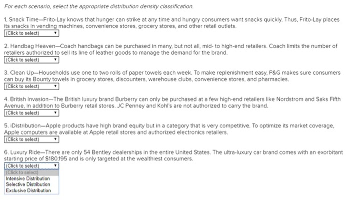  For each scenario, select the appropriate distribution density classification 1. Snack