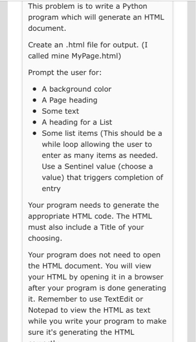  This problem is to write a Python program which will generate