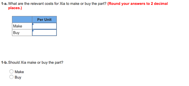 Xia Co. currently buys a component part for $6 per unit.