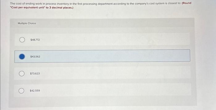 Data concerning the first processing department for the most recent month are