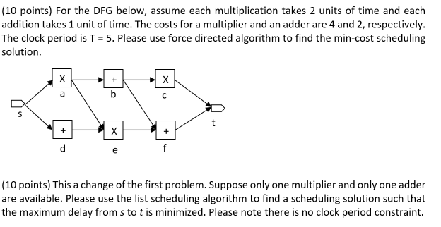 (10 points) For the DFG below, assume each multiplication takes 2