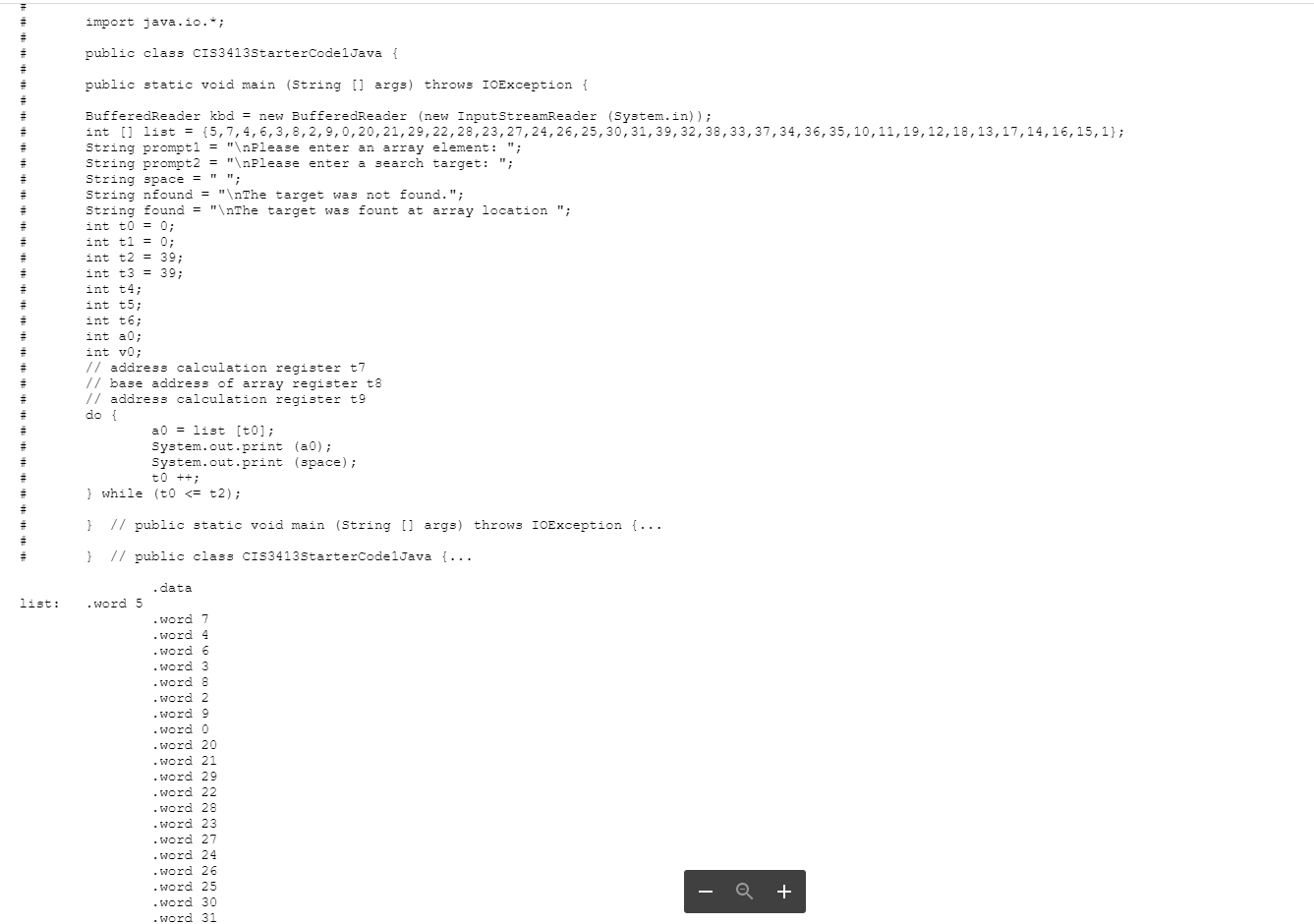 Compare the pseudocode with the assembly language code. Find the line of