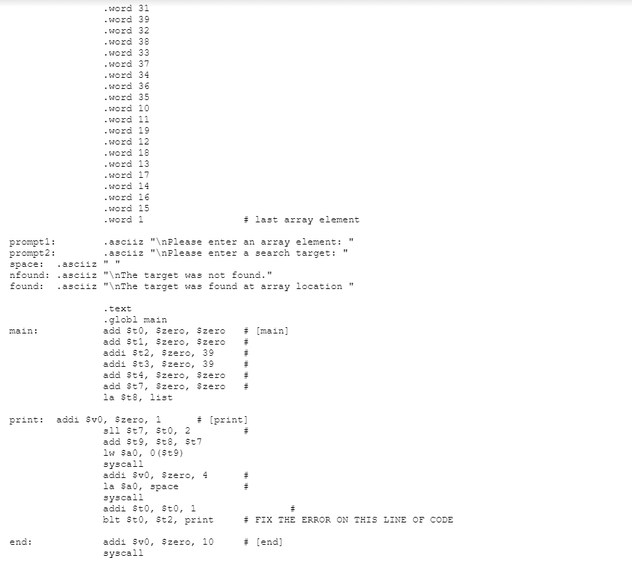 assembly code that is marked as containing an error and correct the