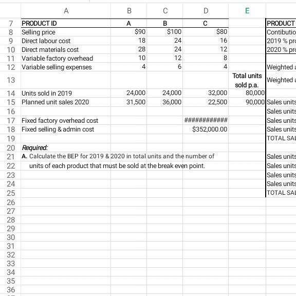 half question D E PRODUCT Contibutio 2019% prc 2020 % pre