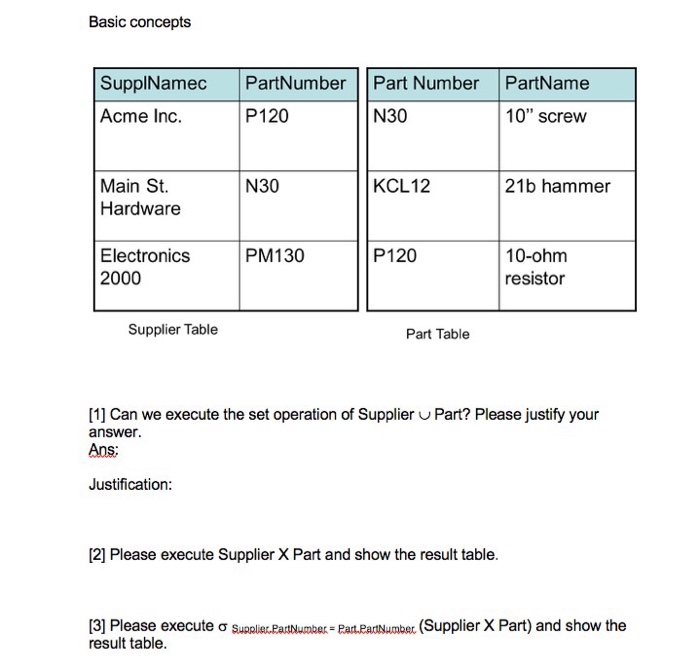  Please answer all parts in all questions Basic concepts SupplNamec PartNumber