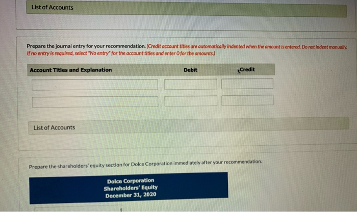 section of the statement of financial position of Dolce Corporation as at