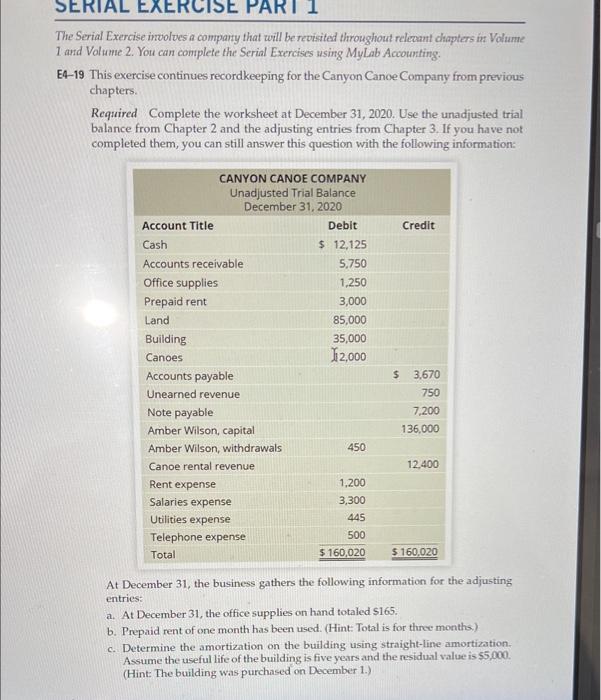  The Serial Exercise involves a compary that will berevisited throughout relecant