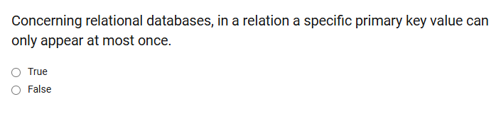  Concerning relational databases, in a relation a specific primary key value