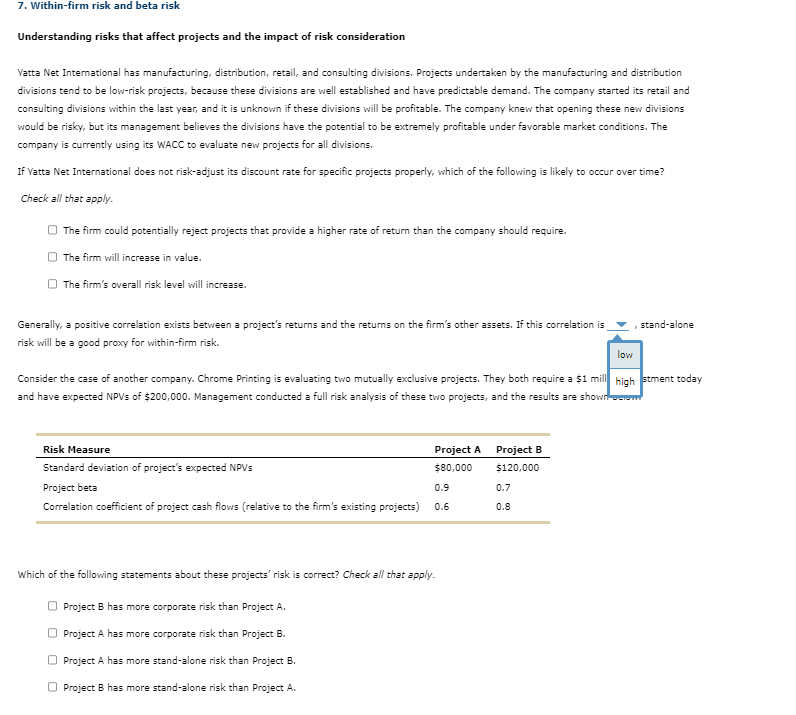  Within-firm risk and beta risk Understanding risks that affect projects and