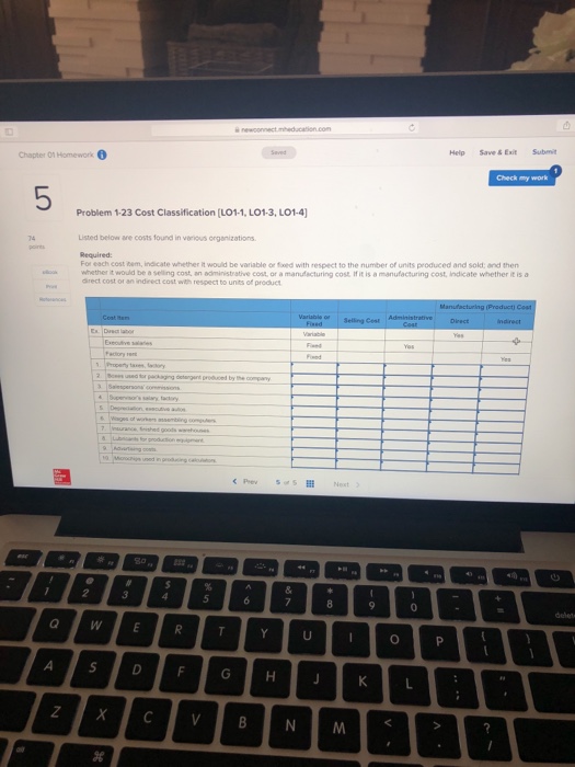  Chapter 01 Homework Help Save &Exit Submit Check my work 5