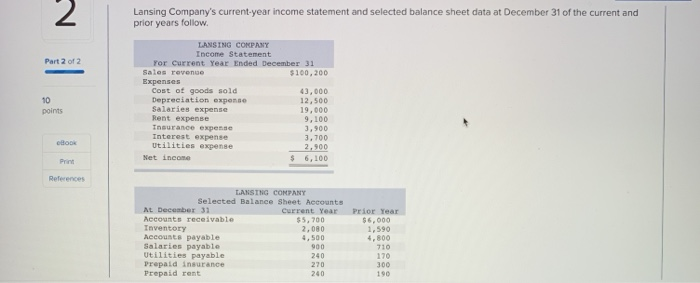  Lansing Company's current-year income statement and selected balance sheet data at