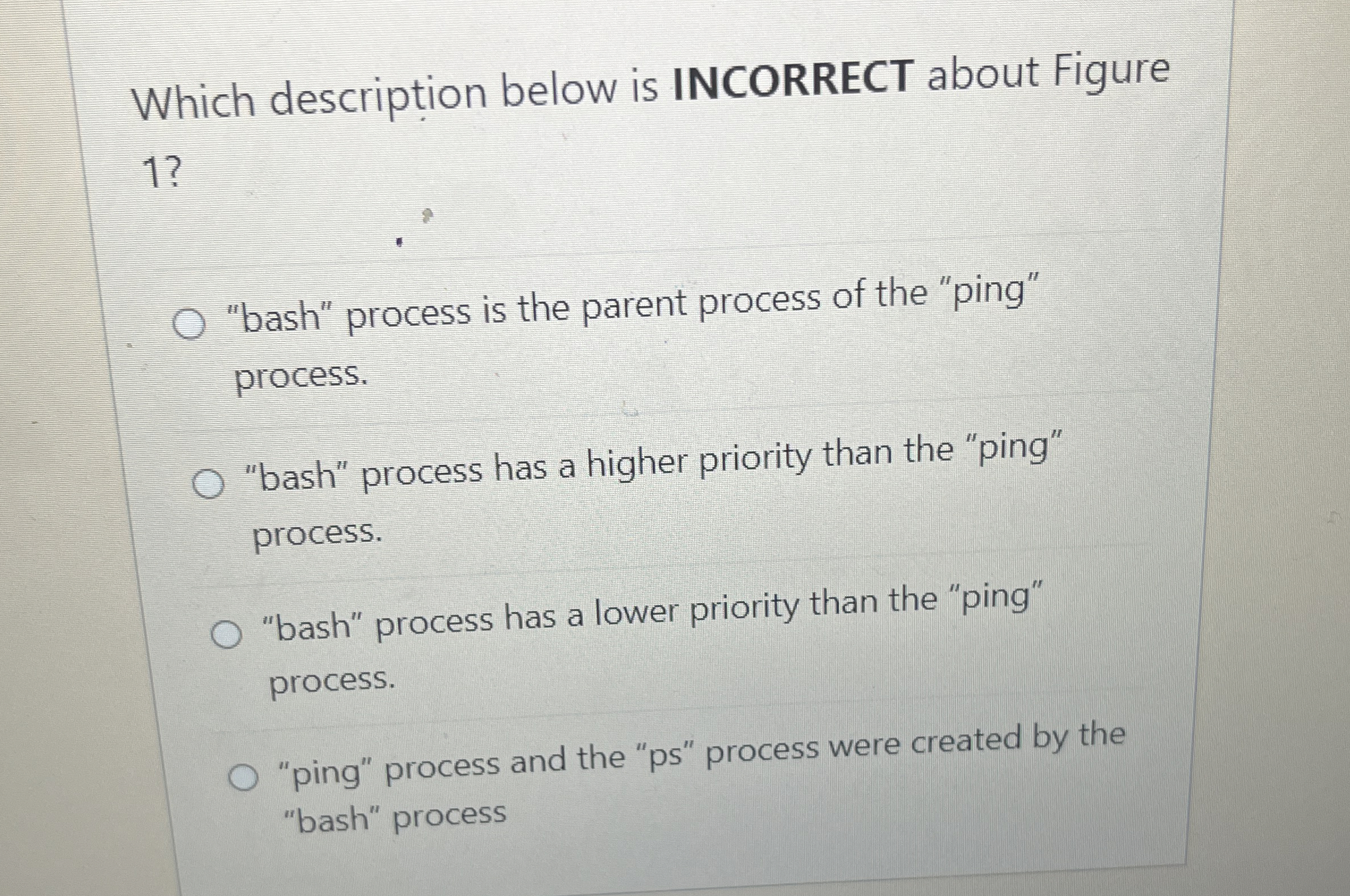  Which description below is INCORRECT about Figure 1? "bash" process is