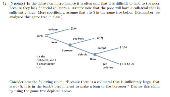  12. (5 points) In the debate on micro-finance it is often