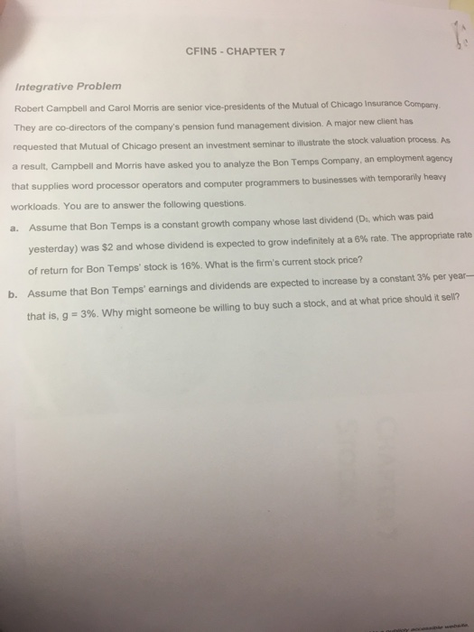  CFINS - CHAPTER 7 Integrative Problem Robert Campbell and Carol Morris