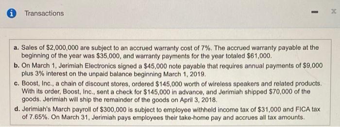 icon to view the transactions.) Requirement 1. Report these items on Jerimiah