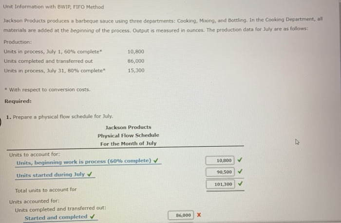  Unit Information with BWIP, FIFO Method Jackson Products produces a barbeque