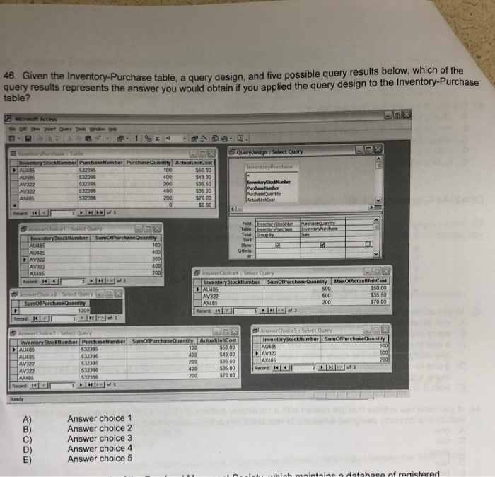  when implementing 46. Given the Inventory-Purcha query results table? se table,