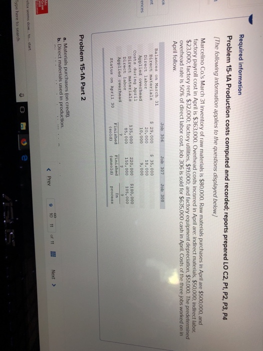  Required information Problem 15-1A Production costs computed and recorded; reports prepared