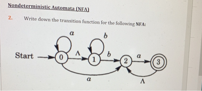  Nondeterministic Automata (NFA) 2. Write down the transition function for the