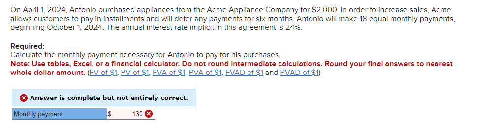  On April 1,2024, Antonio purchased appliances from the Acme Appliance Company
