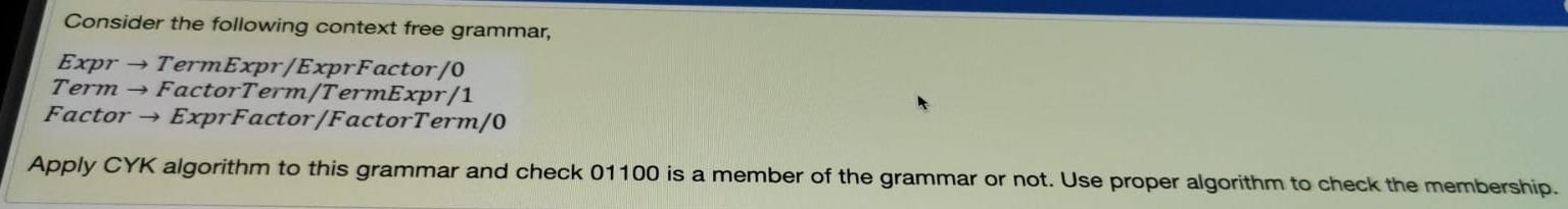 Consider the following context free grammar, Expr TermExpr/ExprFactor/0 Term FactorTerm/TermExpr/1 Factor