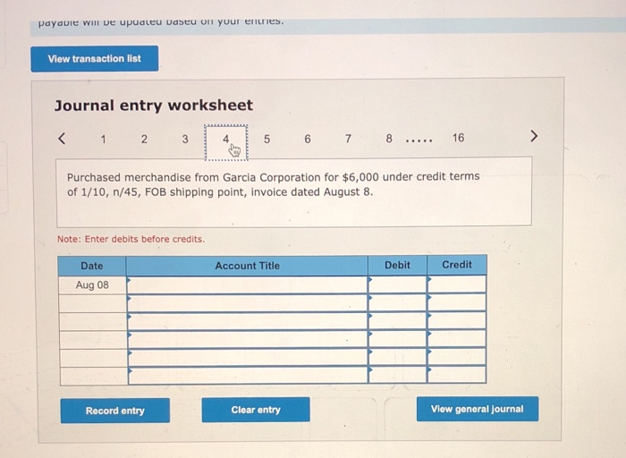 Aug. 1 Purchased merchandise from Brown Company for $10,500 under credit terms