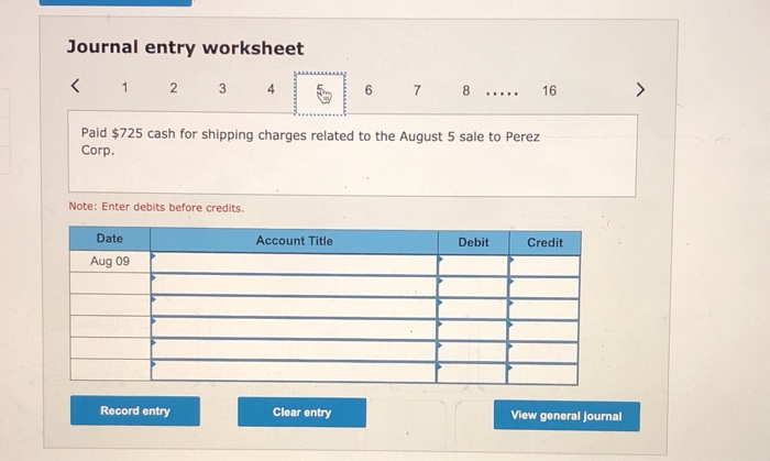 of 1/10, 1/30, POB destination, invoice dated August 1. Aug. 5 Sold
