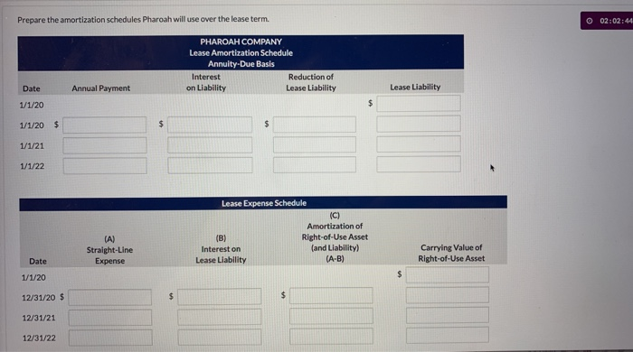 entered into a lease agreement on January 1, 2020, to provide Pharoah