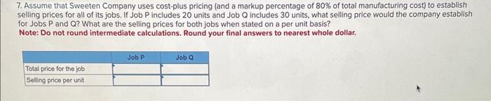 Sweeten also estimated $33,000 of fixed manufacturing overhead cost for the coming