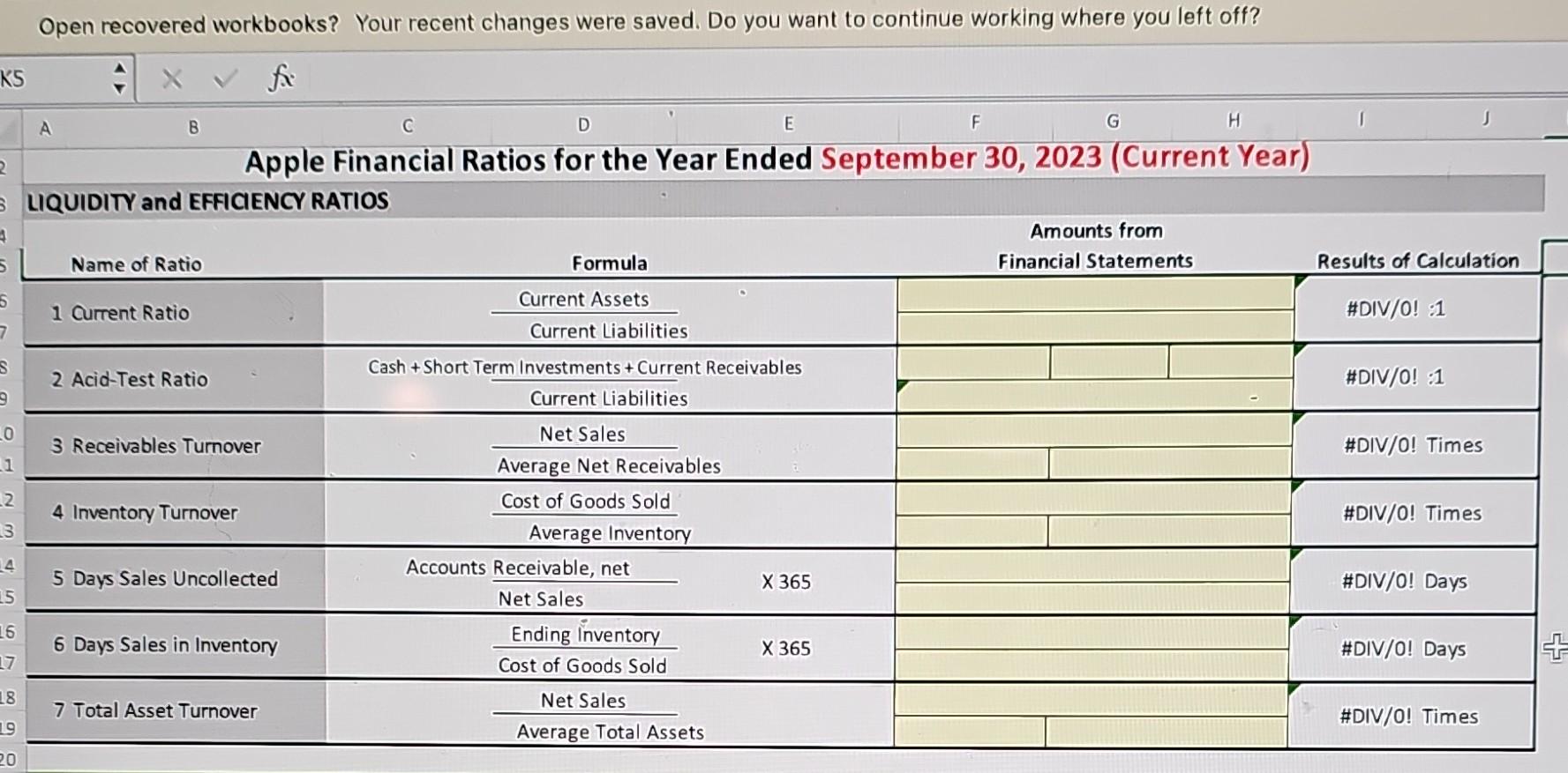 Ready x3 Accessibility: Investigate Apple Financial Ratios for the Year Ended September