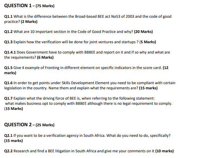  Q1.1 What is the difference between the Broad-based BEE act No53
