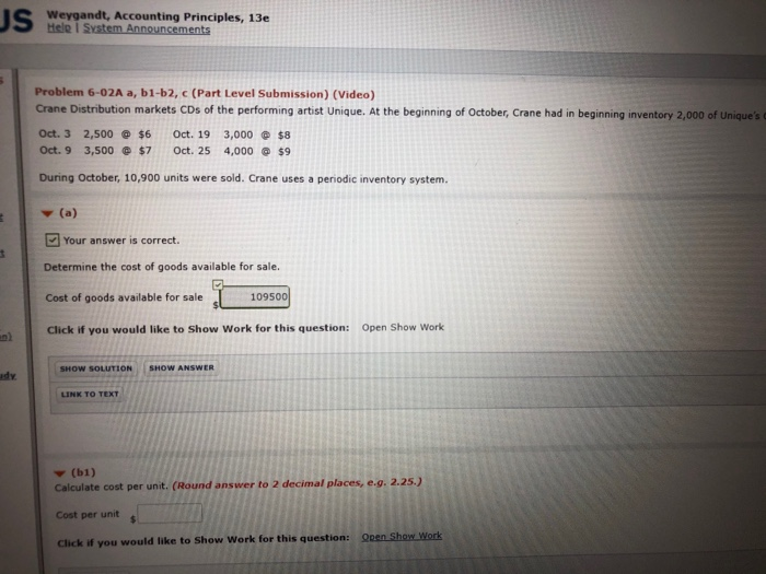  JS Weygandt, Accounting Principles, 13e Help System Announcements Problem 6-02A a,