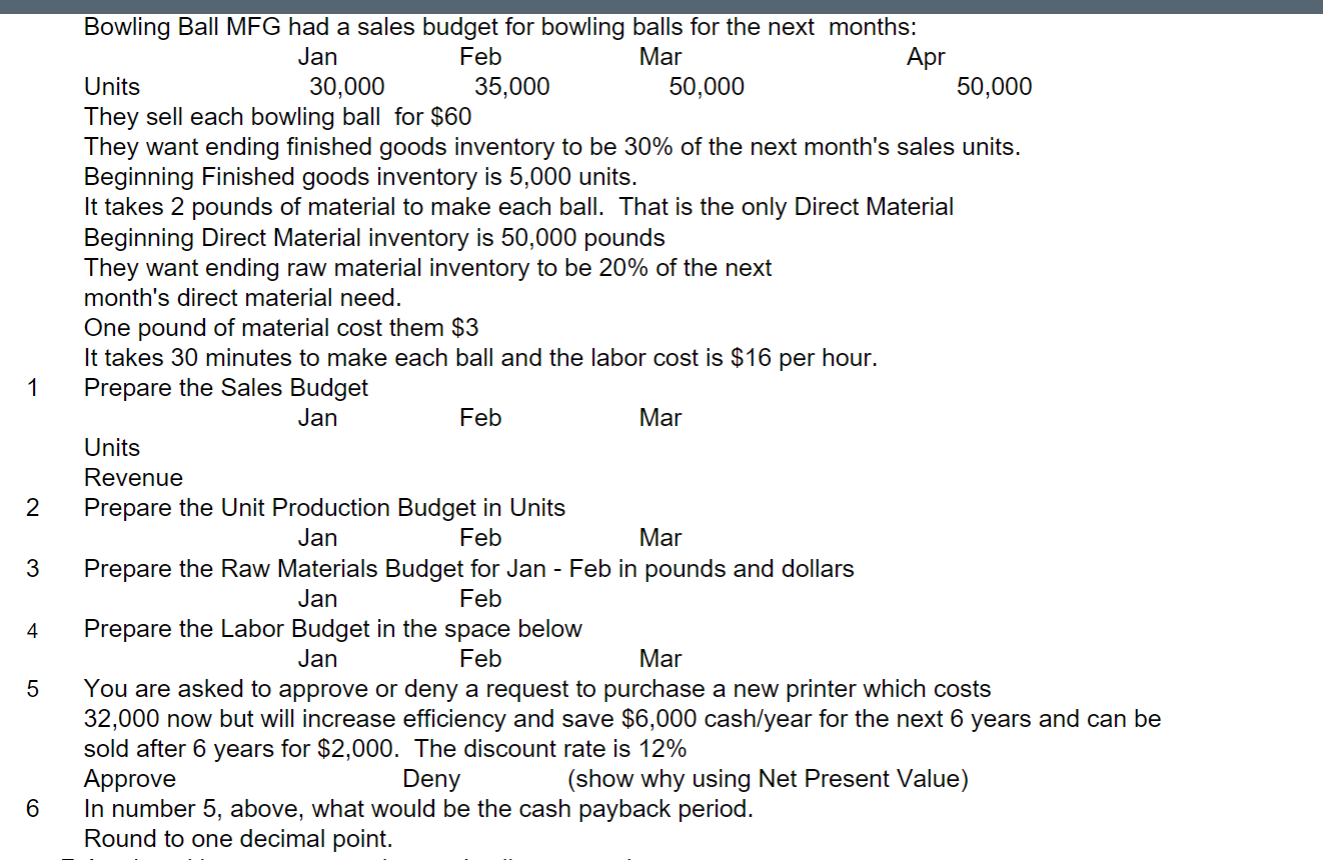 Answer all questions please. Jan 1 Bowling Ball MFG had a sales