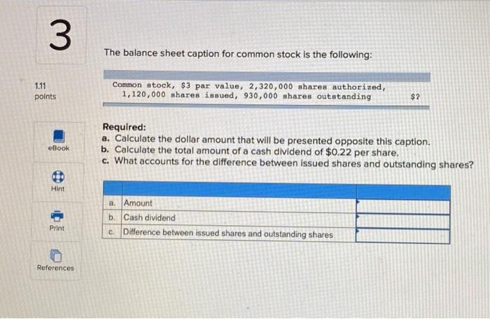  3 The balance sheet caption for common stock is the following:
