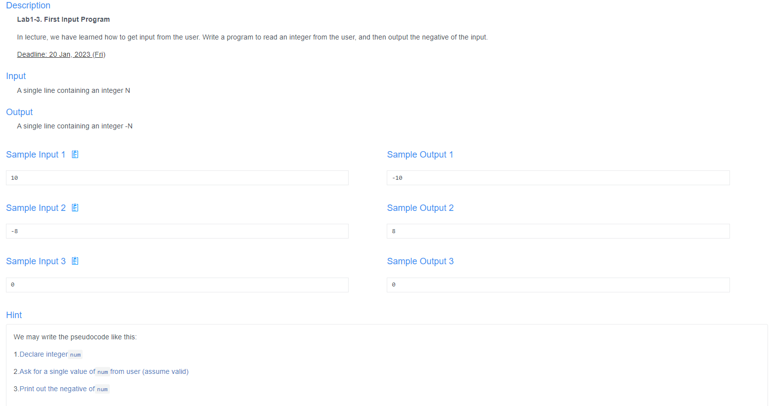 Use of C programming language coding Description Lab1-3. First Input Program In