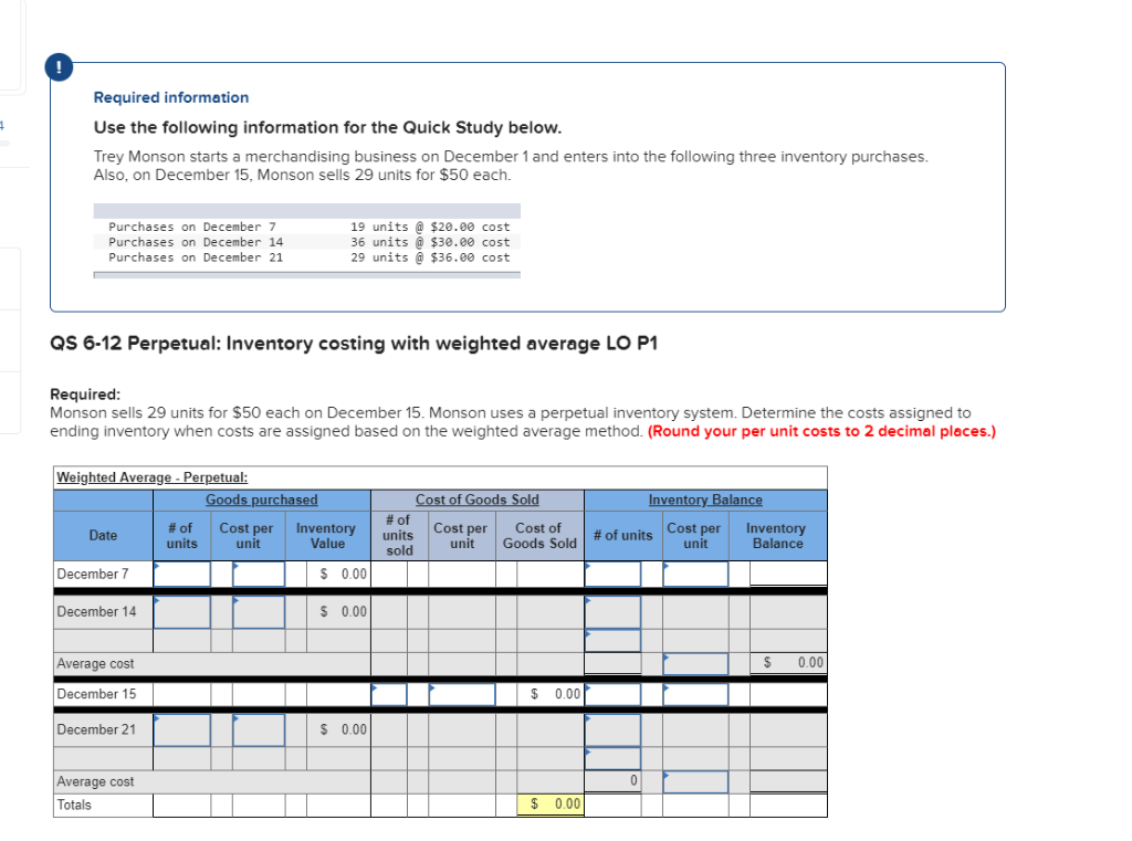 Required information Use the following information for the Quick Study below