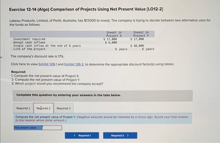 of Projects Using Net Present Value [LO12-2] Labeau Products, Limited, of Perth,