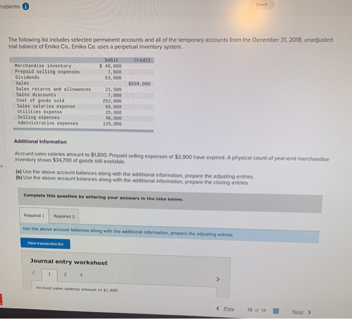  roblems Saved The following list includes selected permanent accounts and all