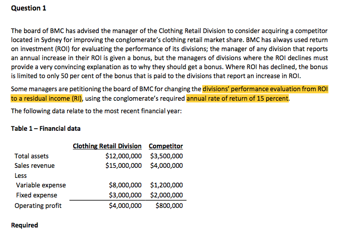  b) If division managers were evaluated based on divisional RI, would