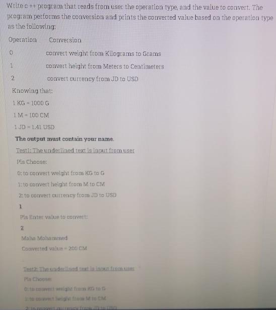  Write c++ program that reads from user the operation type, and