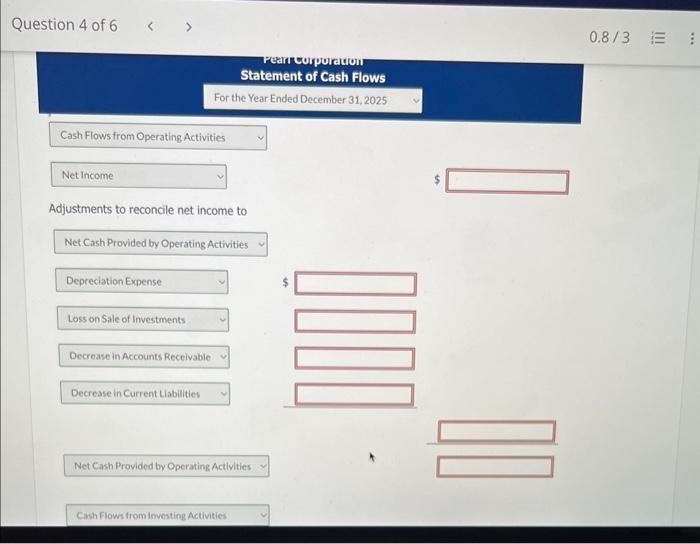 the comparative balance sheets for Pearl Corporation for the last two years