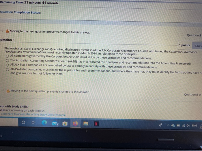  Remaining Time: 31 minutes, 41 seconds. Question Completion Status: A Moving