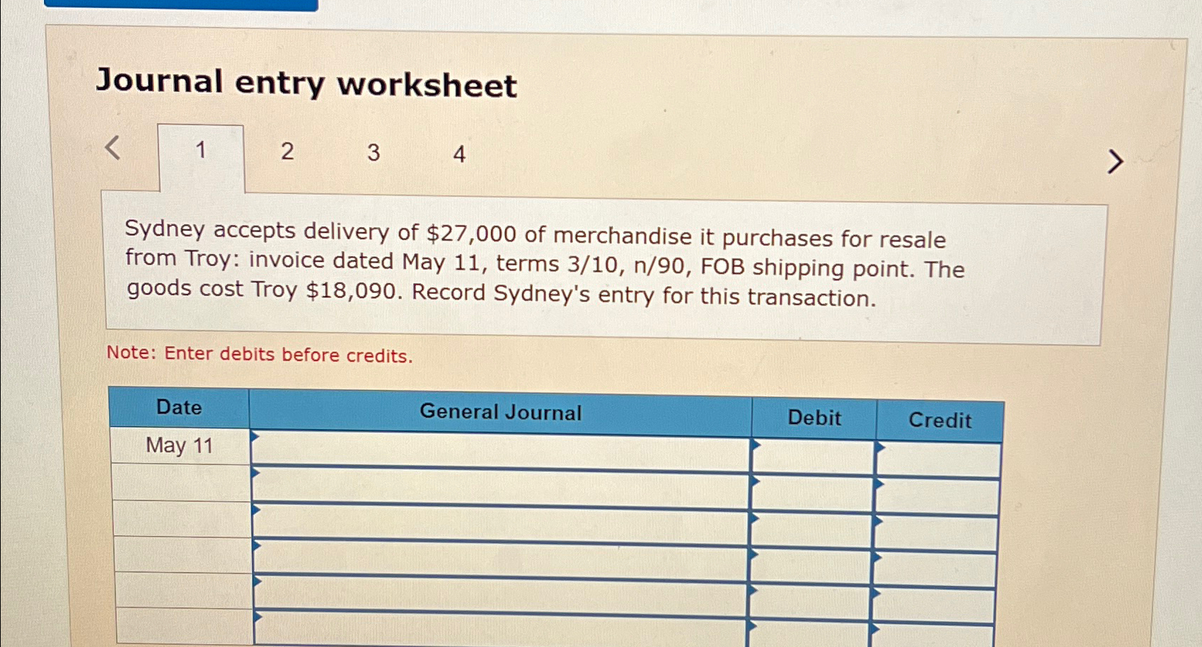  Journal entry worksheet 1 2 3 4 