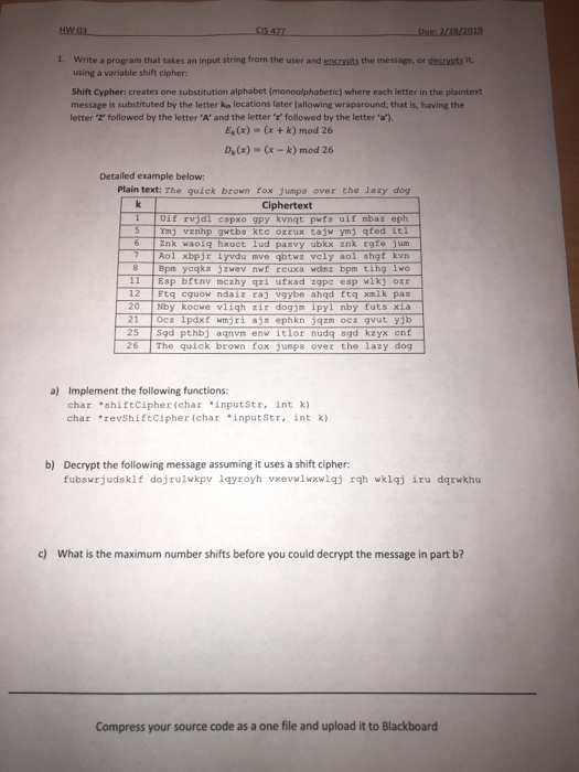  HW 03 CI5 477 1. Write a program that takes an