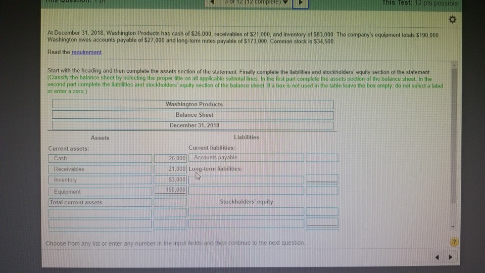  3 0 12 (12 complete) This Test: 12 pts possible At