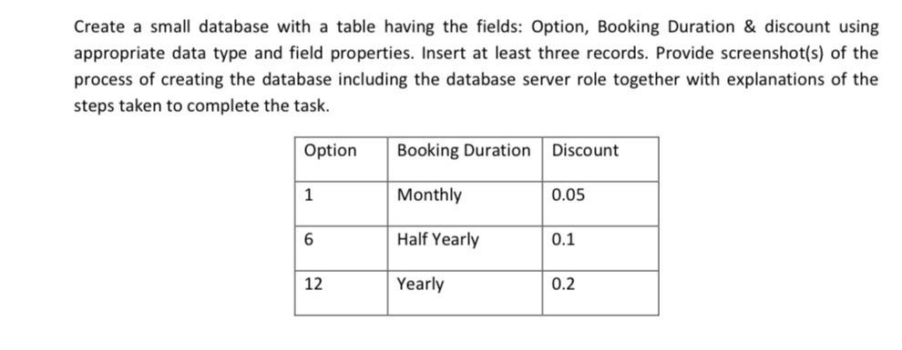  Using java Create a small database with a table having the